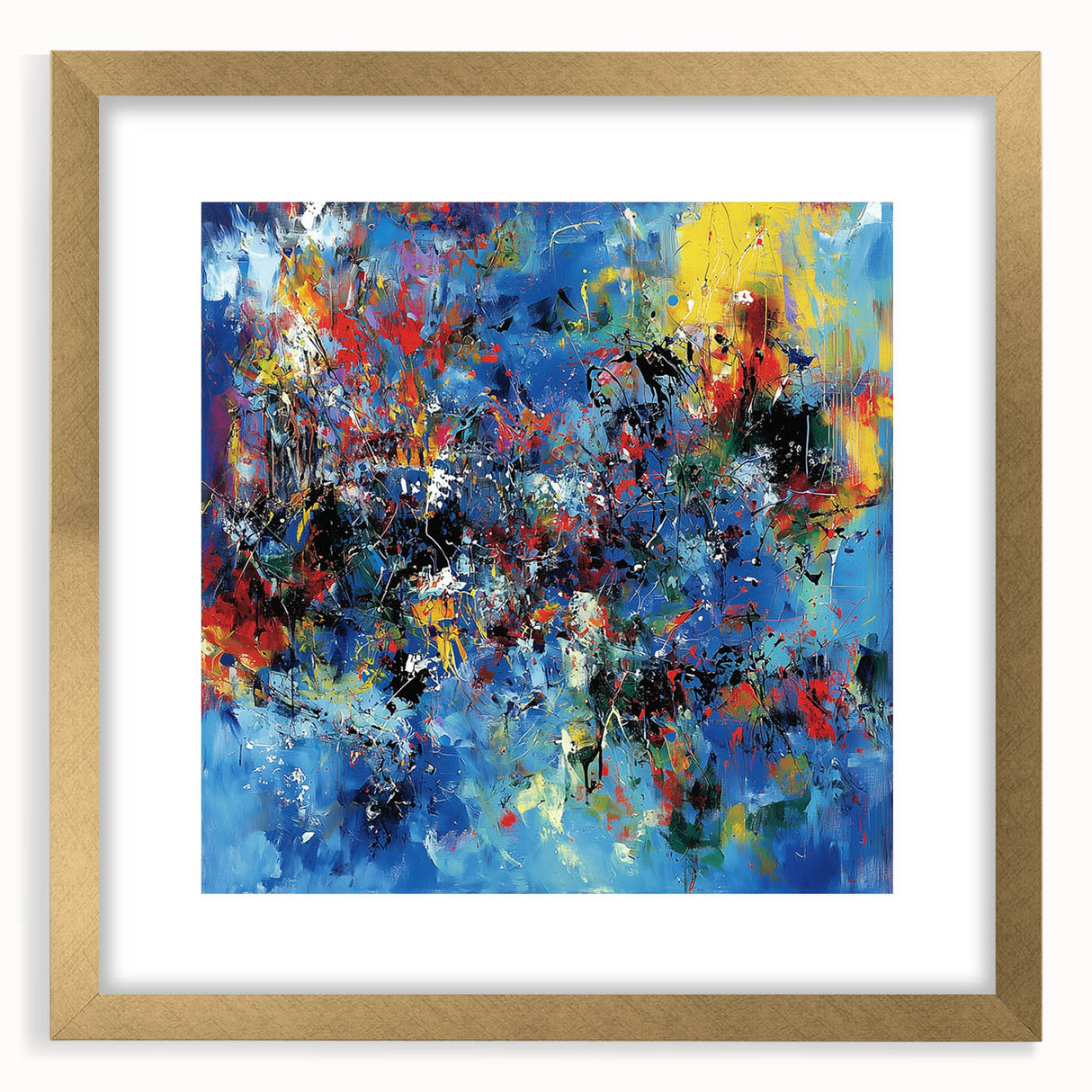 Colorful Abstract Wall Art – Bold Royal Blue, Red & Yellow Canvas