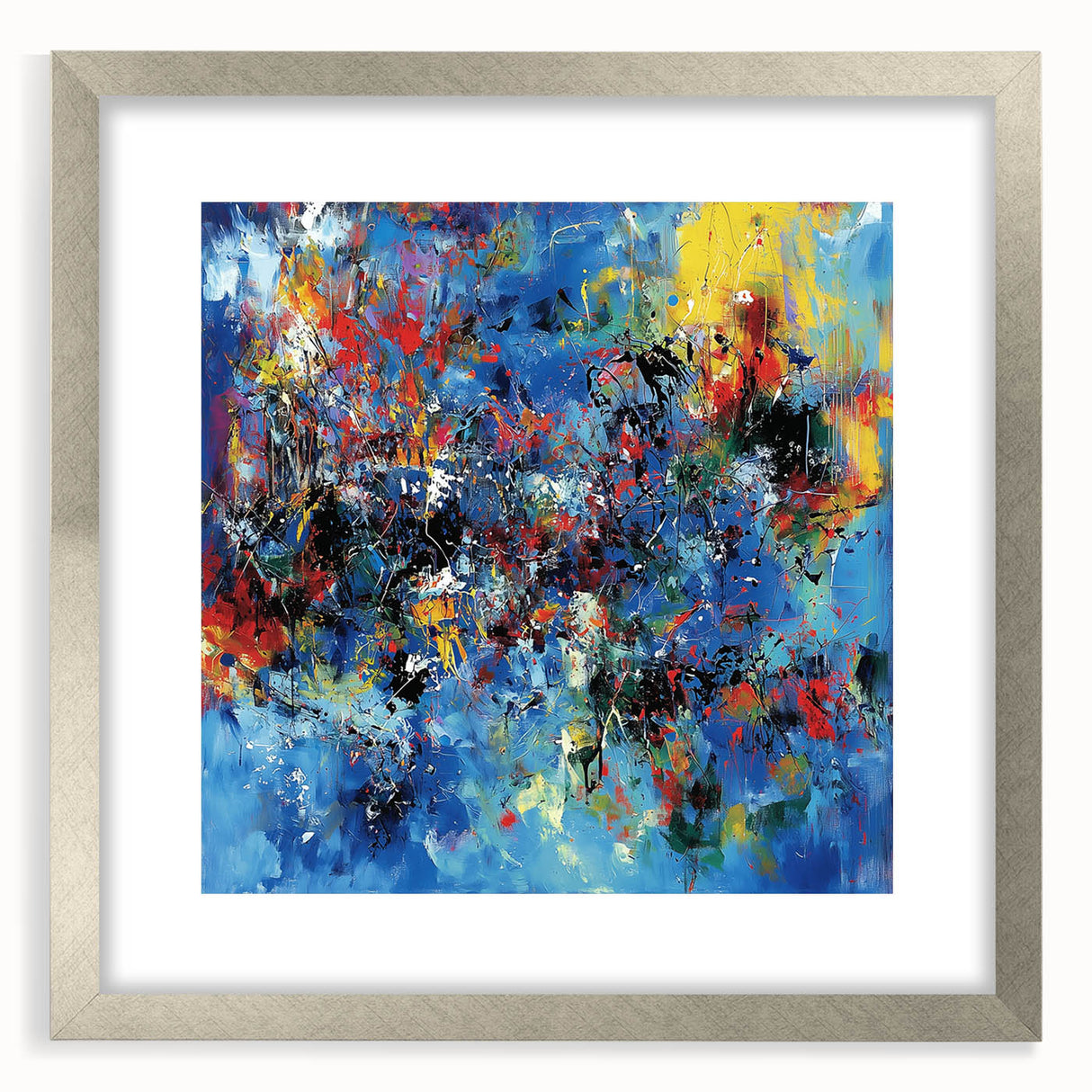 Colorful Abstract Wall Art – Bold Royal Blue, Red & Yellow Canvas