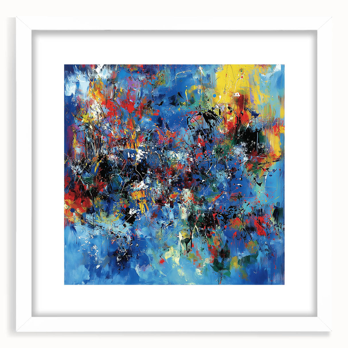 Colorful Abstract Wall Art – Bold Royal Blue, Red & Yellow Canvas