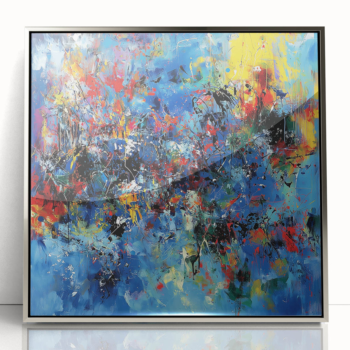 Colorful Abstract Wall Art – Bold Royal Blue, Red & Yellow Canvas