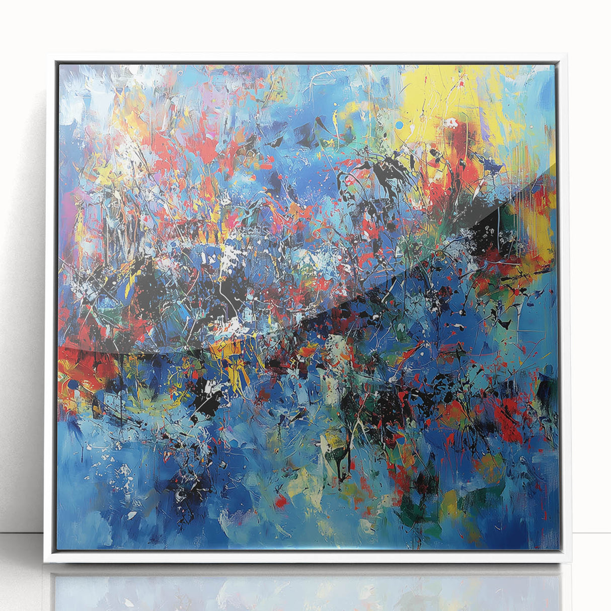 Colorful Abstract Wall Art – Bold Royal Blue, Red & Yellow Canvas