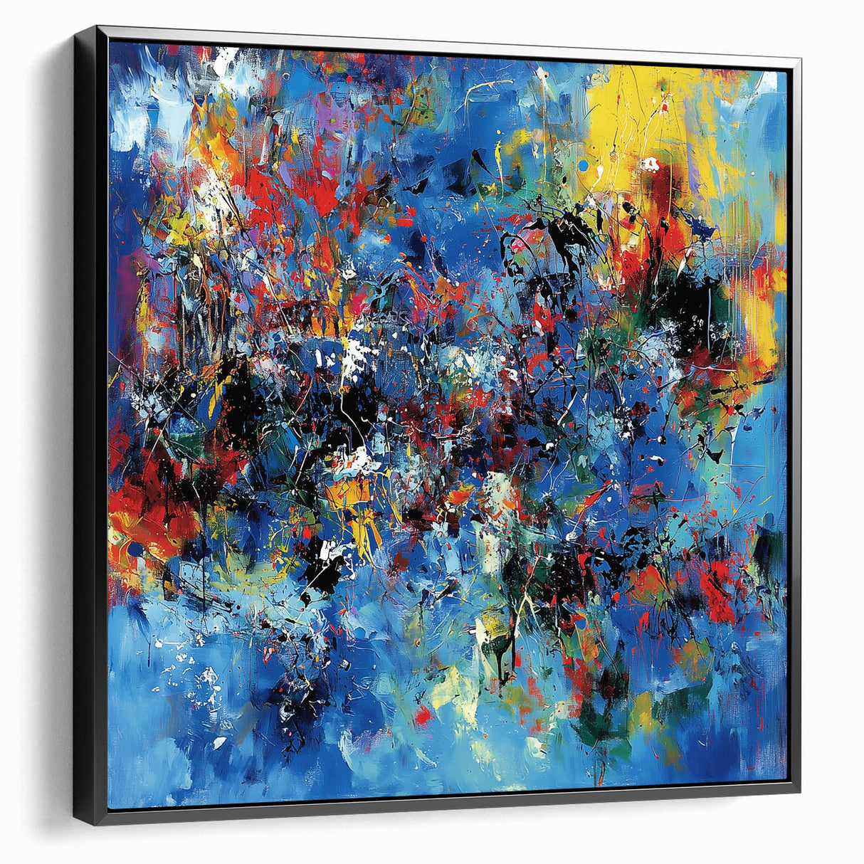 Colorful Abstract Wall Art – Bold Royal Blue, Red & Yellow Canvas