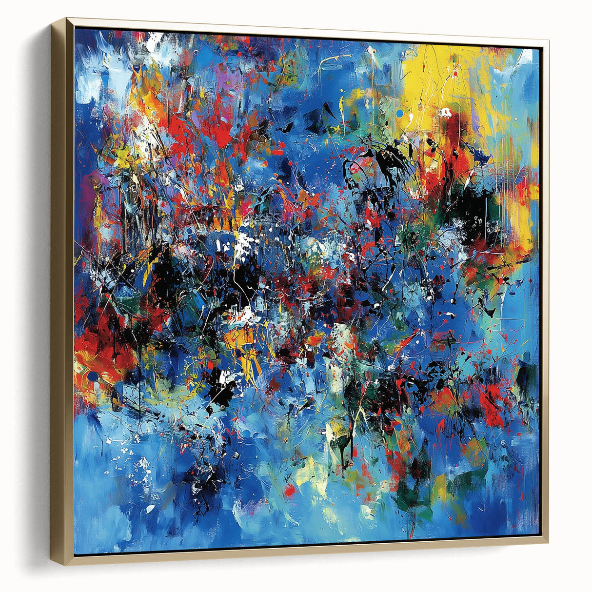 Colorful Abstract Wall Art – Bold Royal Blue, Red & Yellow Canvas