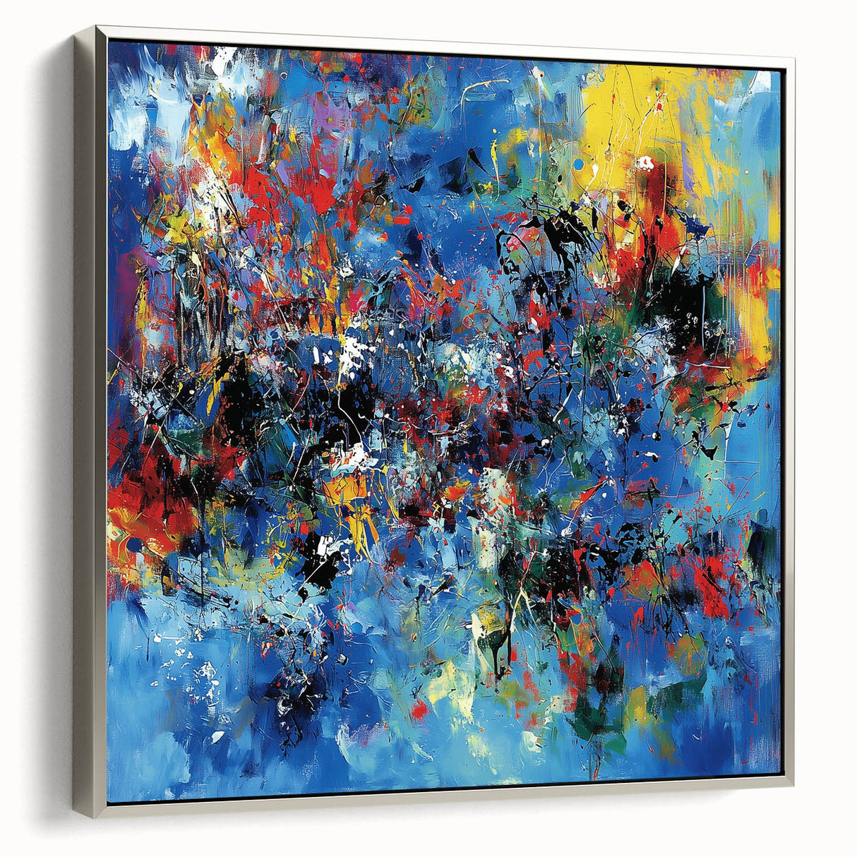 Colorful Abstract Wall Art – Bold Royal Blue, Red & Yellow Canvas