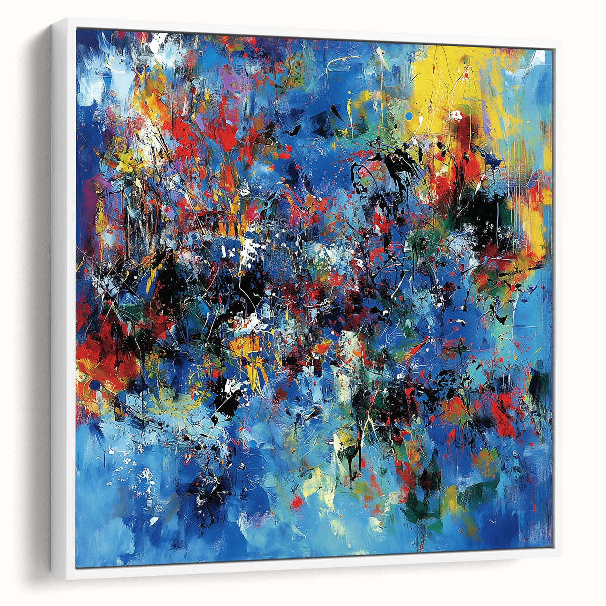 Colorful Abstract Wall Art – Bold Royal Blue, Red & Yellow Canvas