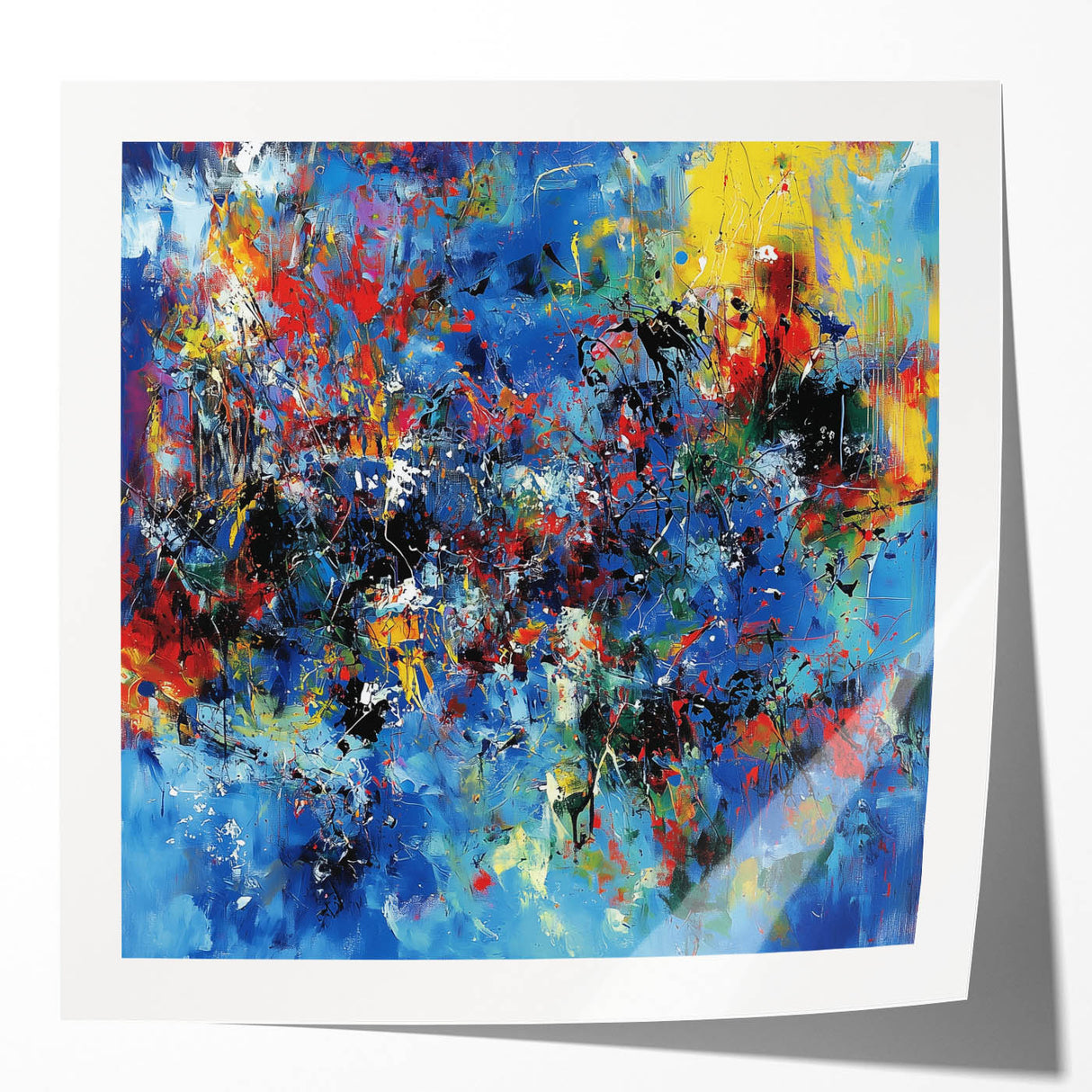 Colorful Abstract Wall Art – Bold Royal Blue, Red & Yellow Canvas