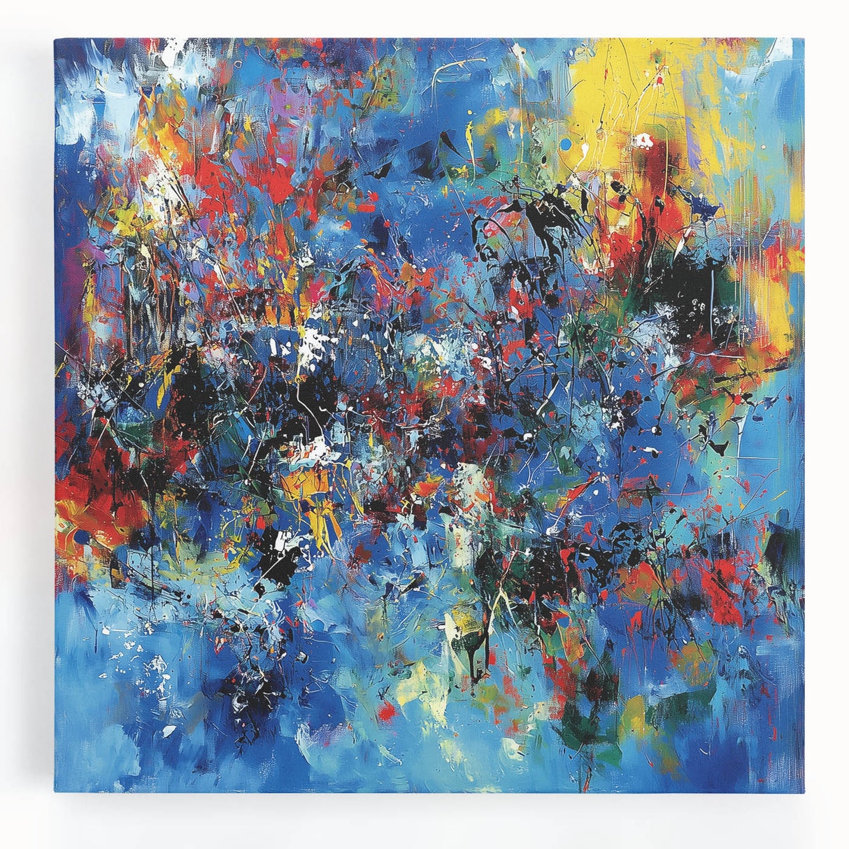 Colorful Abstract Wall Art – Bold Royal Blue, Red & Yellow Canvas