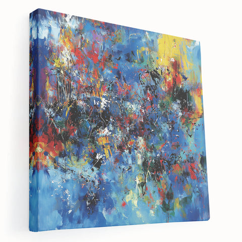 Colorful Abstract Wall Art – Bold Royal Blue, Red & Yellow Canvas