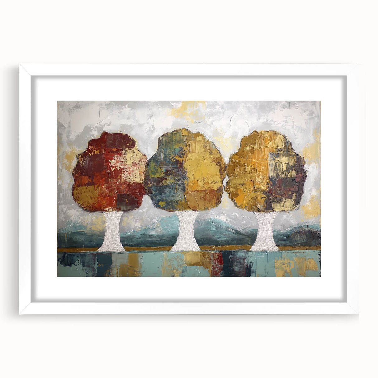 Abstract floral artwork featuring a white mat frame, showcasing vibrant colors and intricate patterns, perfect for enhancing home decor with a modern touch.