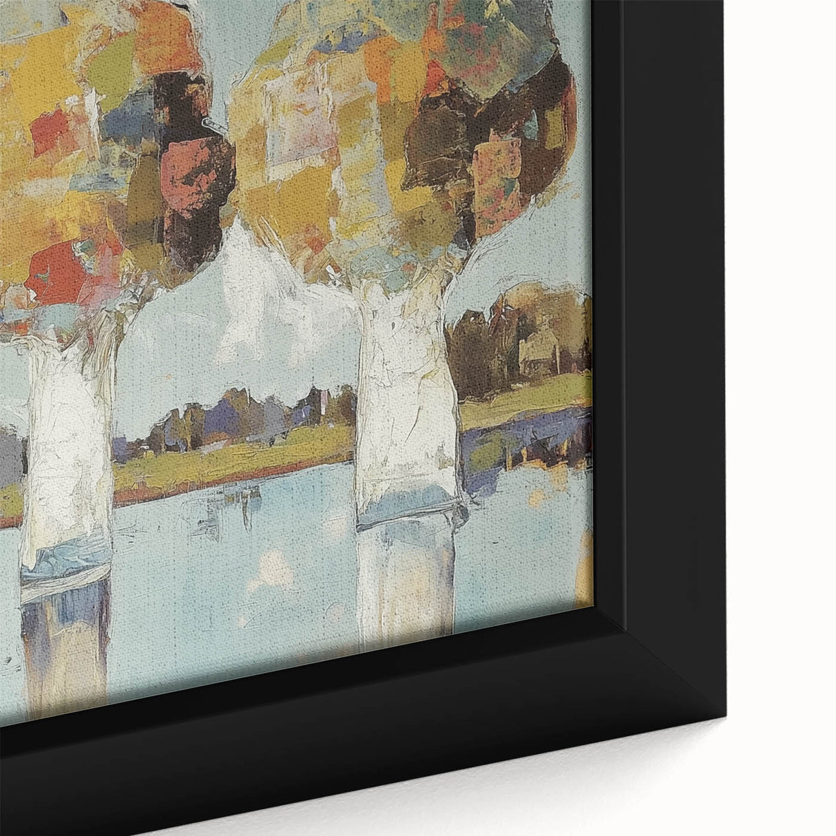 Close-up of a framed canvas showcasing an abstract floral design with vibrant colors and intricate details, perfect for modern home decor. Ideal for adding a touch of elegance to any room.