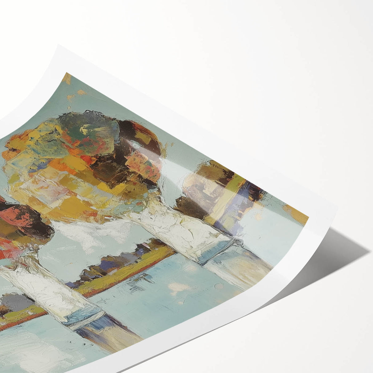 Abstract floral design print showcasing vibrant colors and intricate patterns, rolled up in a protective tube, ideal for home decor or artistic displays.