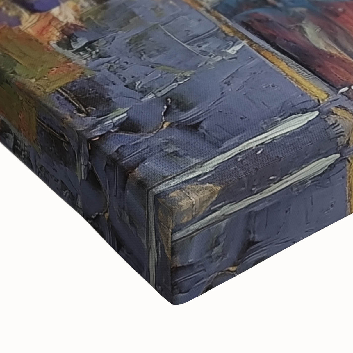 Close-up of an abstract floral design on stretched canvas, showcasing vibrant colors and intricate details, perfect for modern home decor.