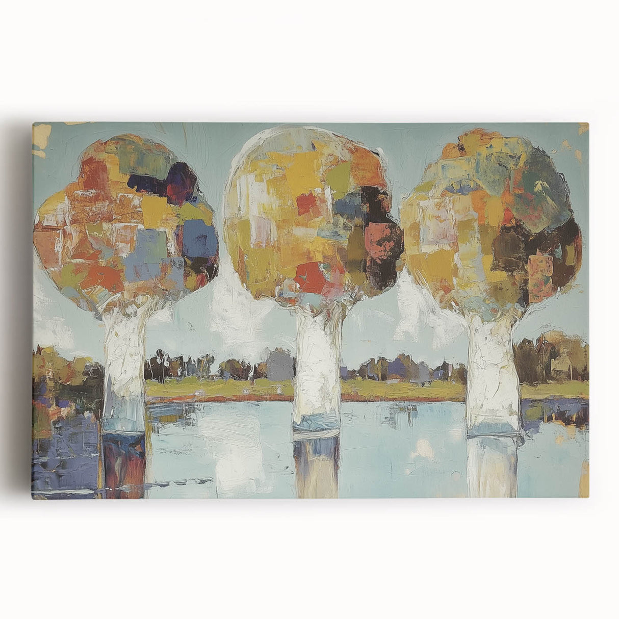 Abstract floral stretched canvas artwork featuring vibrant colors and intricate designs, perfect for modern home decor. Ideal for enhancing living spaces with artistic flair.