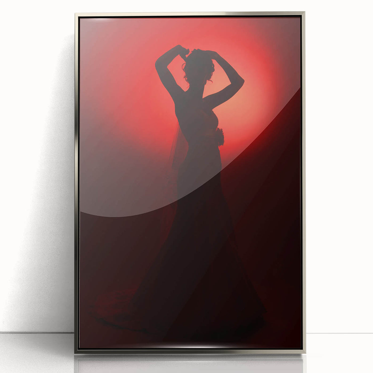 Crimson Glow – Emotive Silhouette Wall Art with Red Elegance