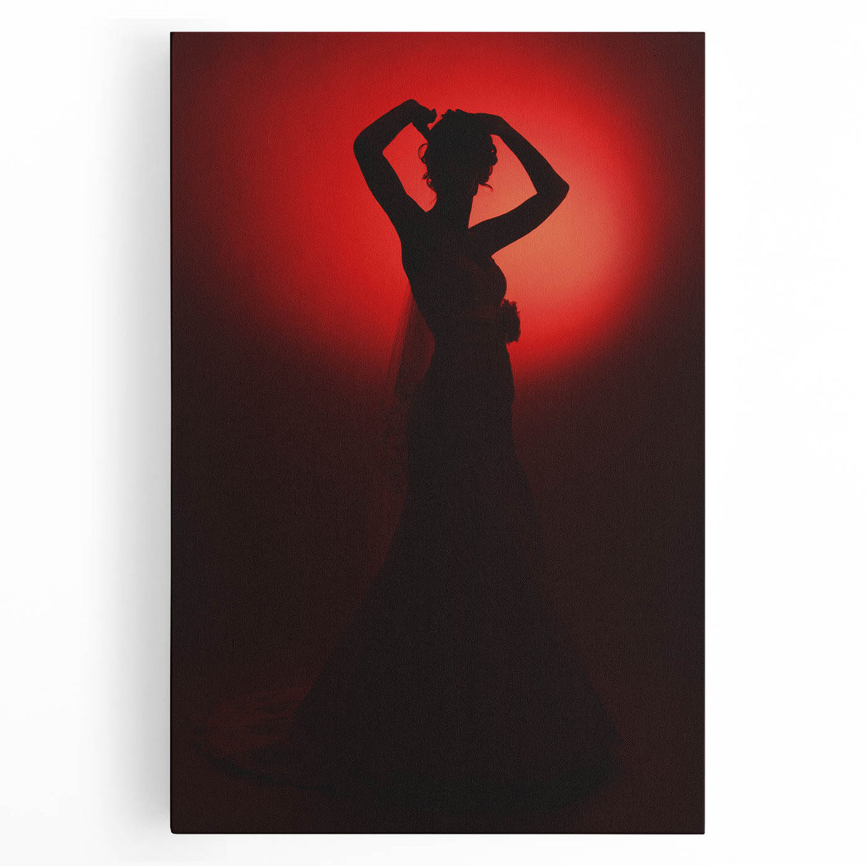 Crimson Glow – Emotive Silhouette Wall Art with Red Elegance