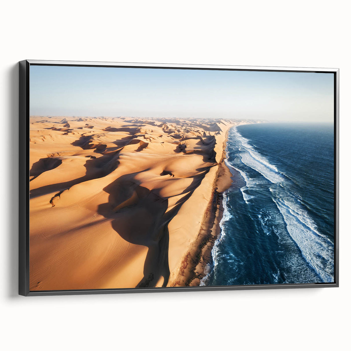 Black and white framed canvas depicting a vintage-style Namibian landscape, suitable for bedroom wall decor.