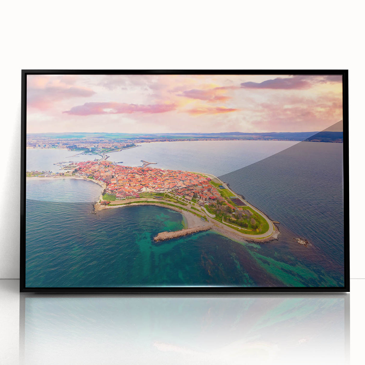 Large abstract wall art featuring a Bulgarian landscape in muted earth tones on a framed acrylic print.