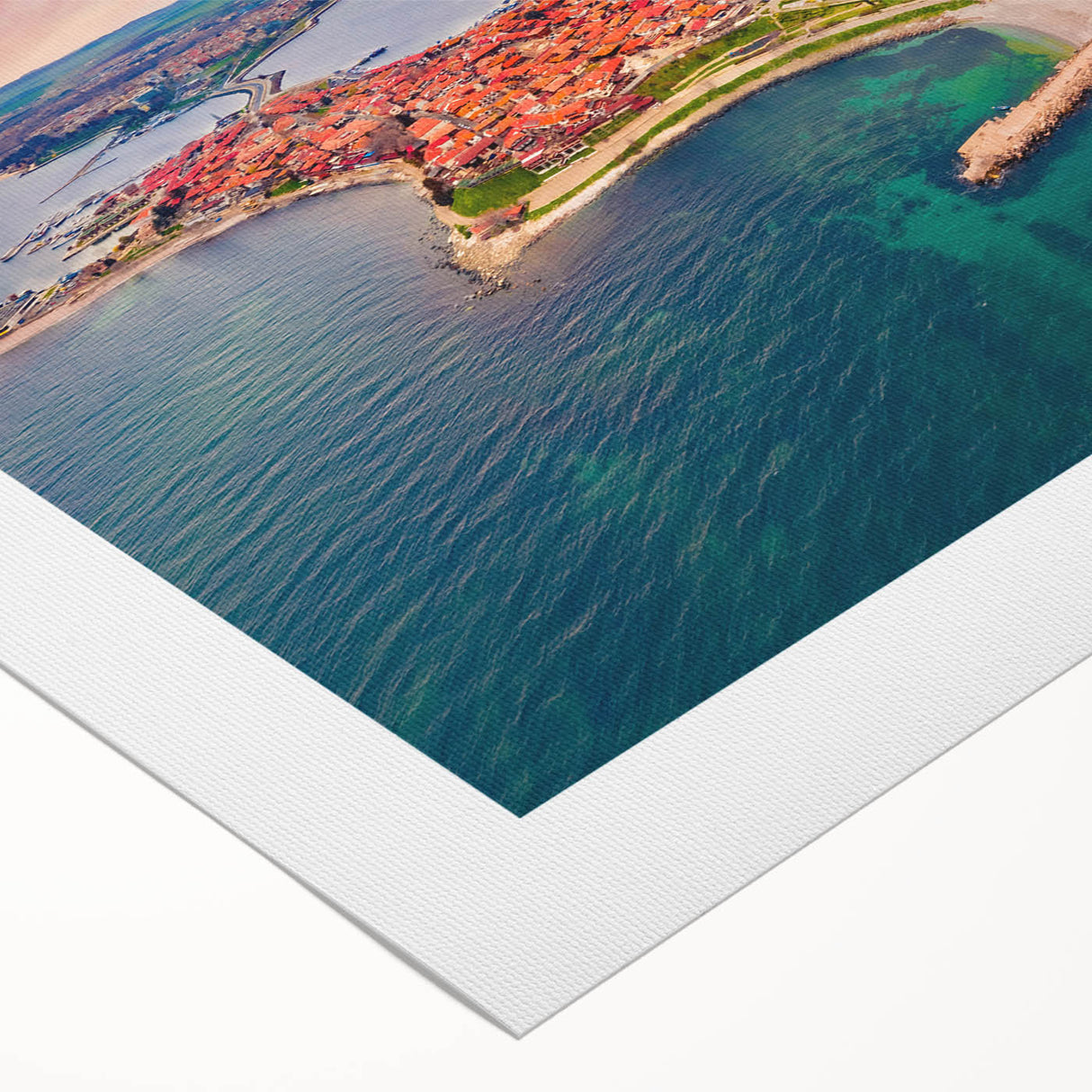 Art deco poster of a European Bulgarian landscape in muted earth tones on rolled canvas, suitable for dining room decor.