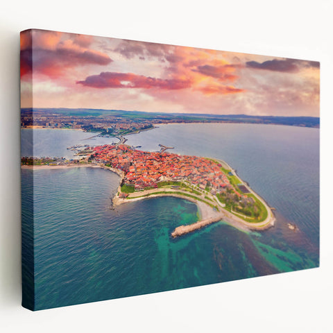 Large canvas print of a European landscape in muted earth tones, suitable for kitchen wall art.