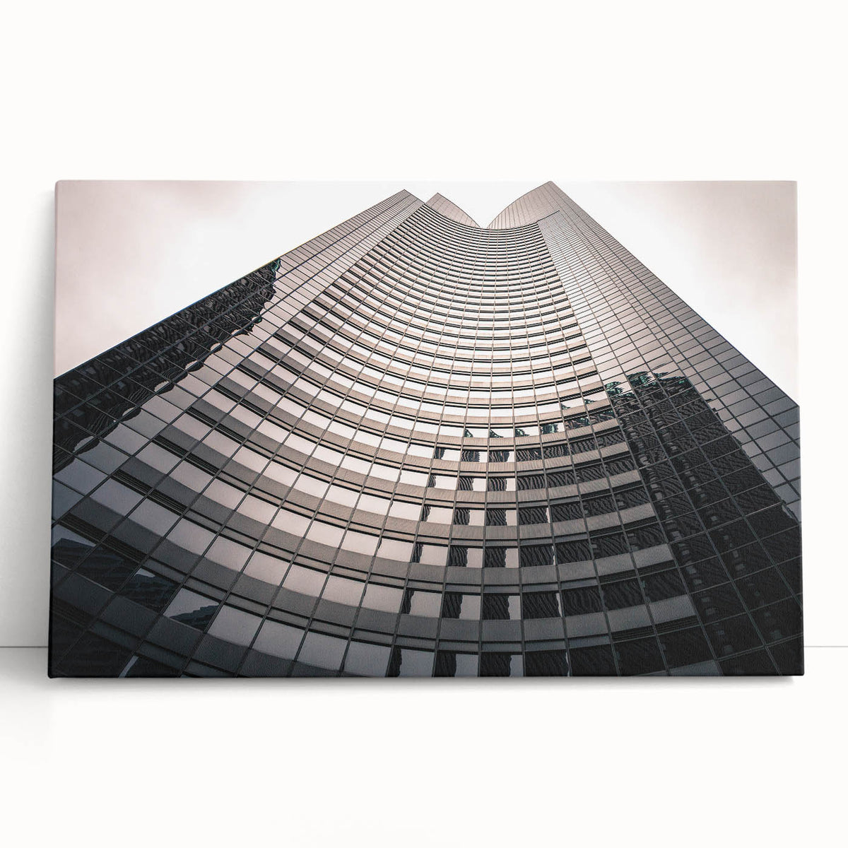 Black and white large art print of the London skyline on stretched canvas, suitable for kitchen wall art.