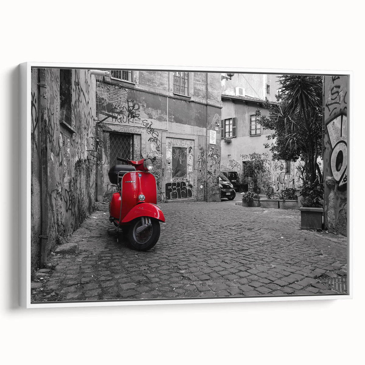 Vintage poster art of Rome, Italy, in colorful hues on extra-large framed canvas, ideal for living room decor.