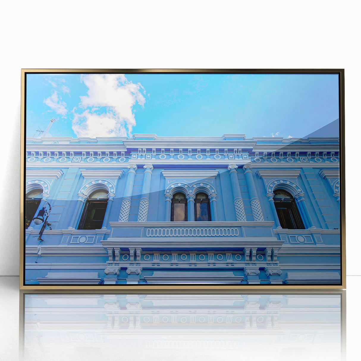 Framed acrylic print of a Yucatan, Mexico scenery in gold tones, suitable as modern art wall decor or nursery wall art.
