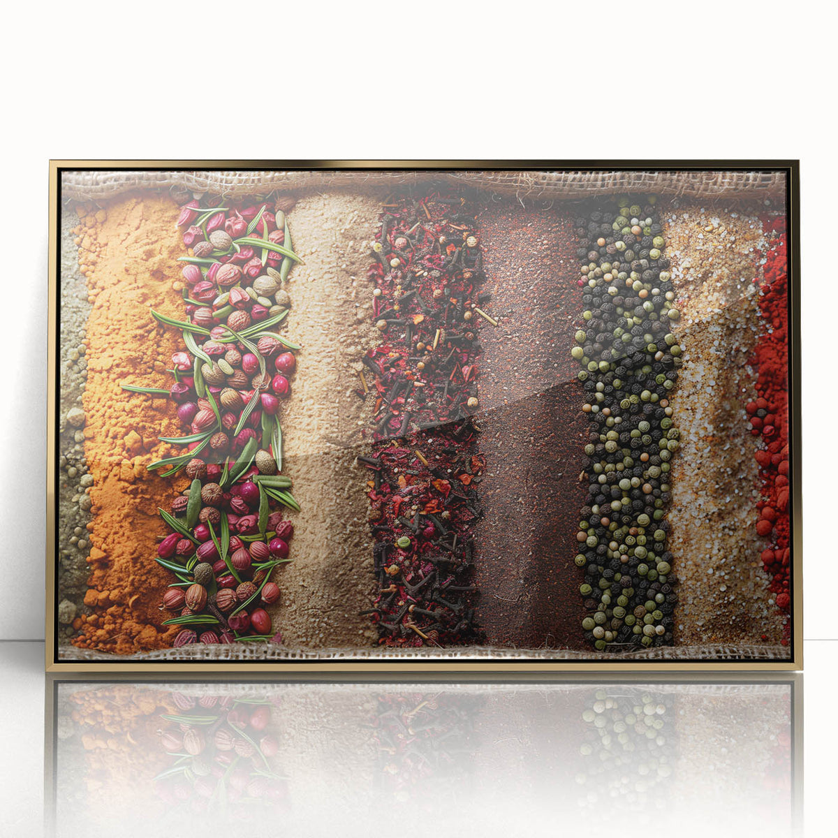 Acrylic print of Dubai skyline with gold accents on a framed canvas, ideal for modern art wall decor.
