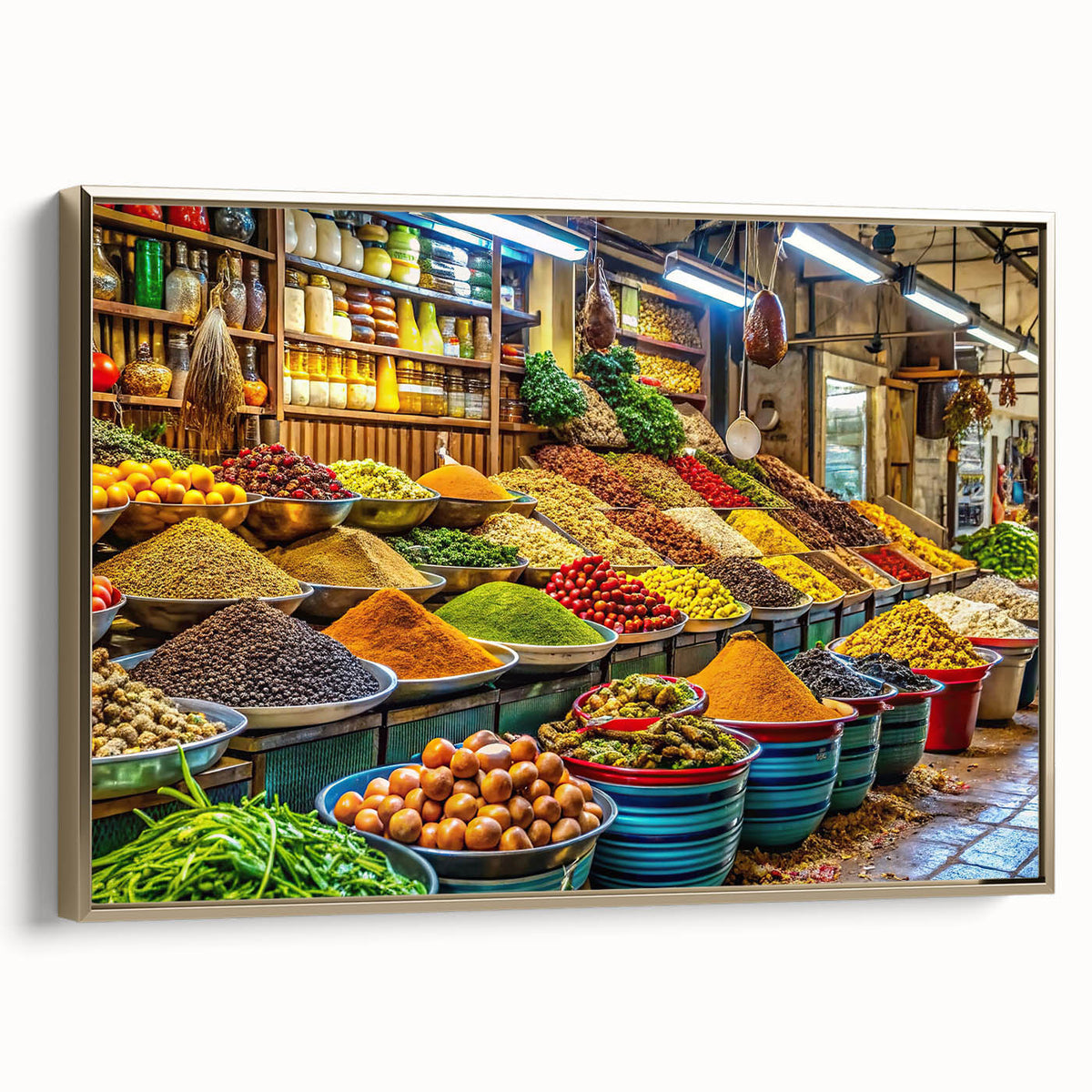 Vintage poster art of Tel Aviv landscape in black and gold tones on framed canvas, ideal for bedroom wall decor.