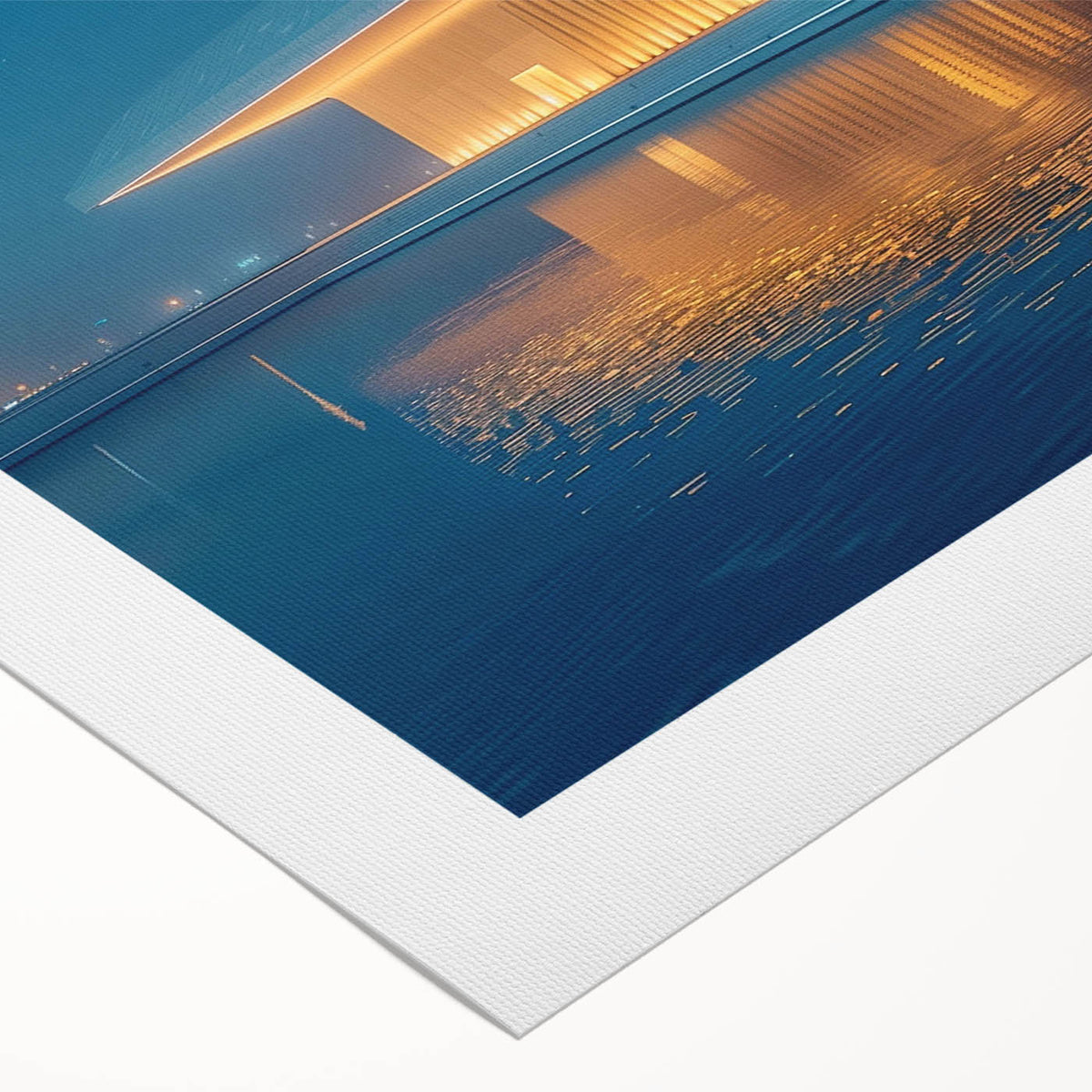 Art deco poster of Abu Dhabi skyline in muted metallic tones on rolled canvas, suitable for dining room wall art.