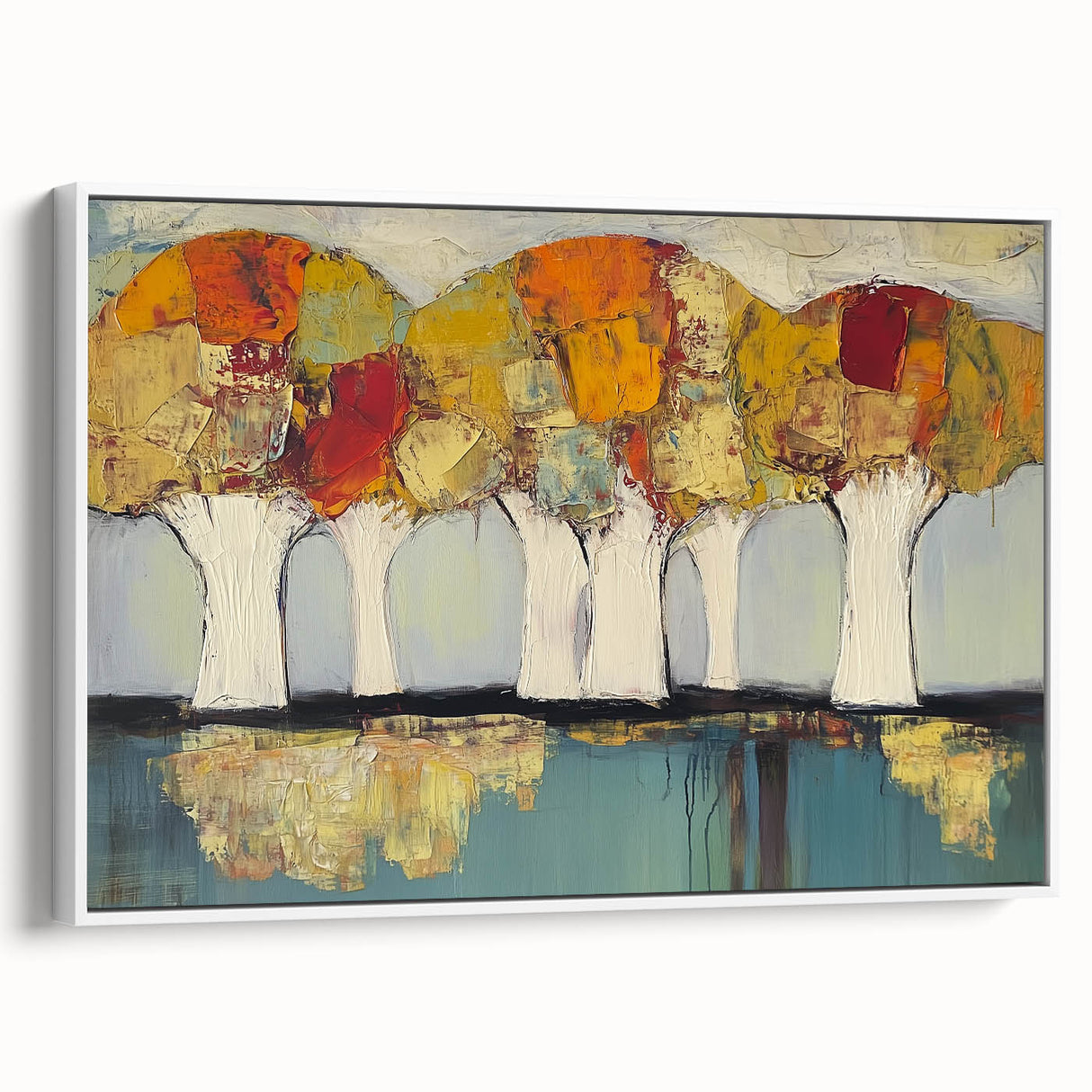 Abstract floral framed canvas artwork displayed from a side angle, featuring vibrant colors and intricate patterns, perfect for modern home decor.