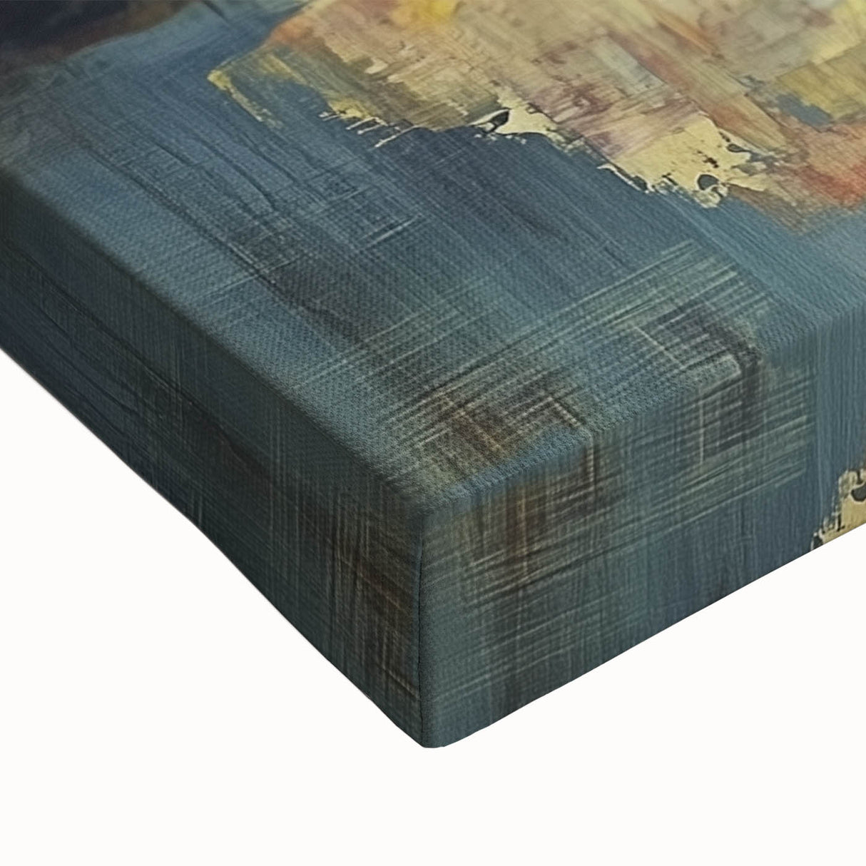 Close-up of an abstract floral stretched canvas artwork showcasing vibrant colors and intricate details, perfect for home decor and artistic enhancement.