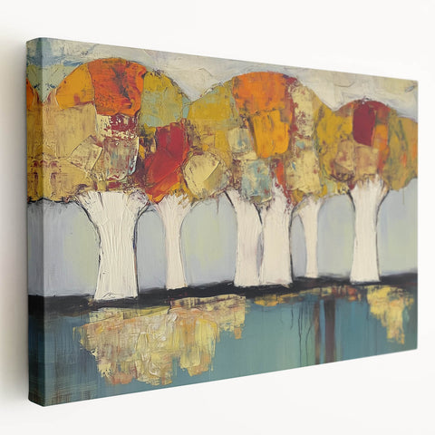 Side view of a stretched canvas artwork showcasing abstract floral designs in vibrant colors, ideal for modern home decor or art enthusiasts. The canvas is elegantly framed, emphasizing its rich textures and intricate details, perfect for adding a pop of color to any interior space.