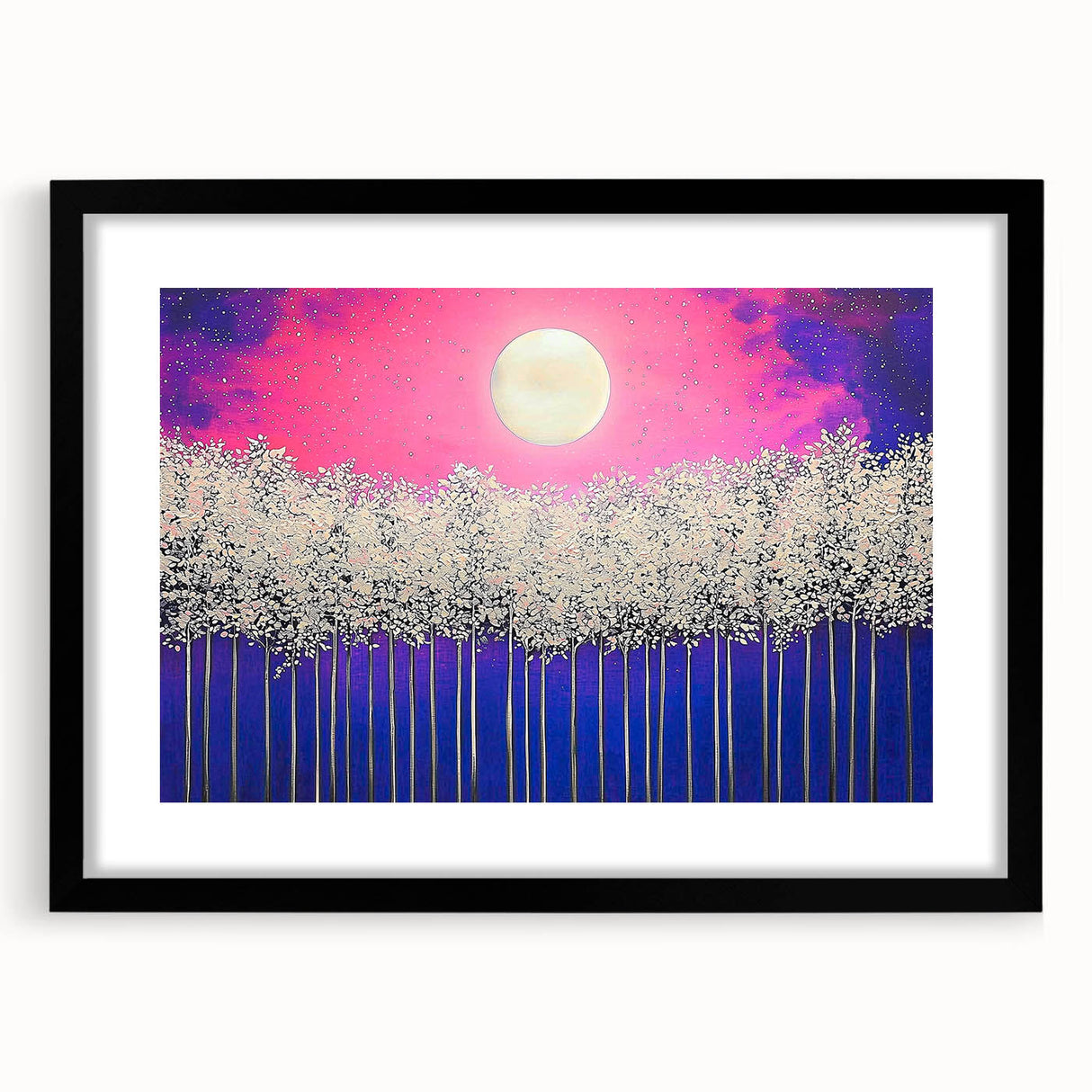 Abstract landscape frame with a black mat, featuring a modern design showcasing soft colors and geometric patterns, ideal for contemporary home decor.