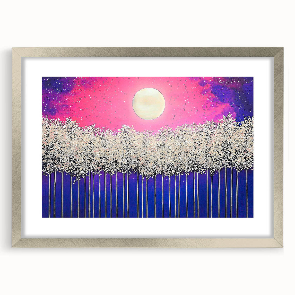 Abstract landscape frame with a silver finish and matting, showcasing a contemporary design ideal for modern decor, enhancing any living space with elegance.