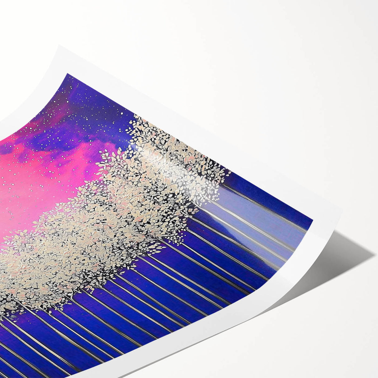 Abstract landscape print showcasing vibrant colors and fluid shapes, rolled and ready for display. Ideal for modern home decor, enhancing any living space.