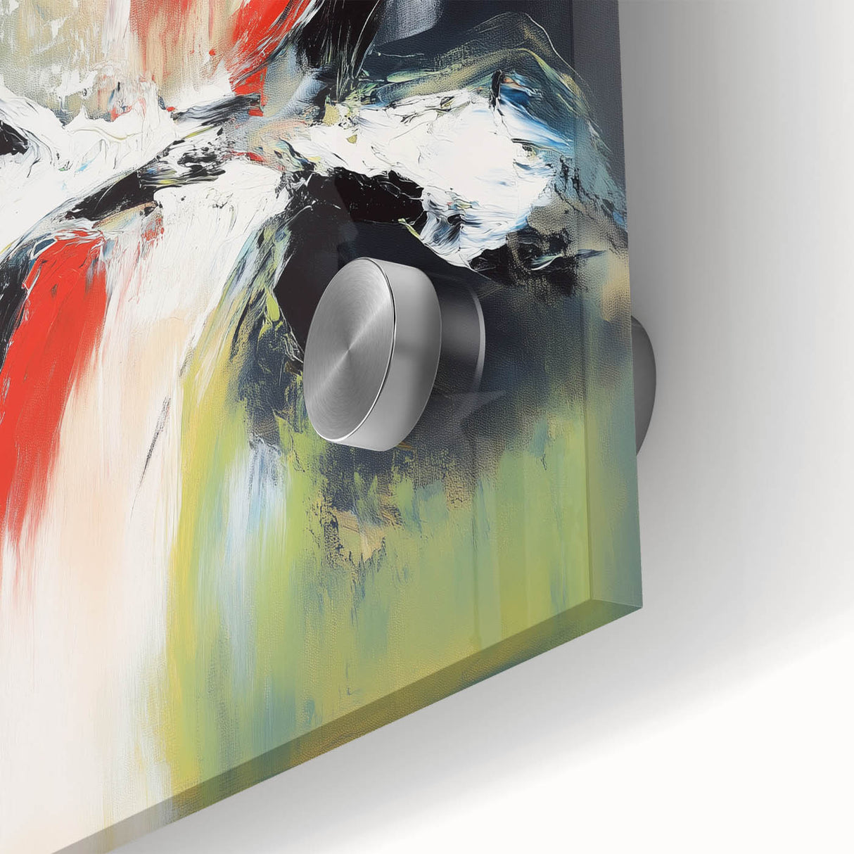 Large Abstract Wall Art – Red, Black & Olive Green Expressionist Canvas