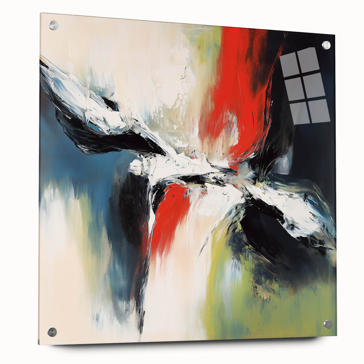 Large Abstract Wall Art – Red, Black & Olive Green Expressionist Canvas