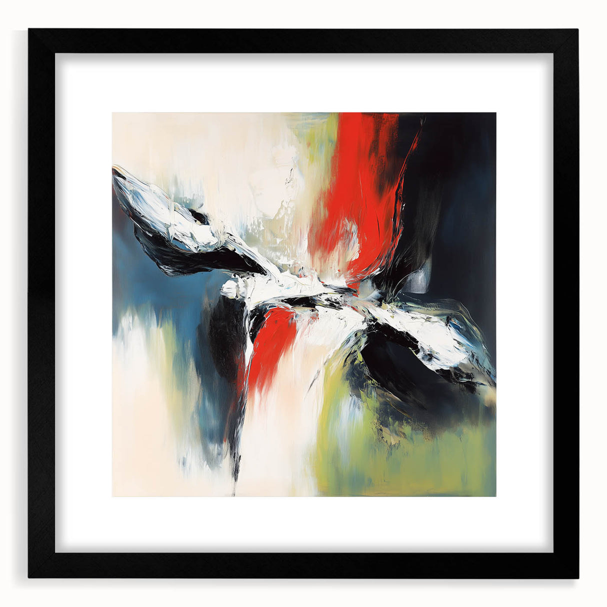 Large Abstract Wall Art – Red, Black & Olive Green Expressionist Canvas