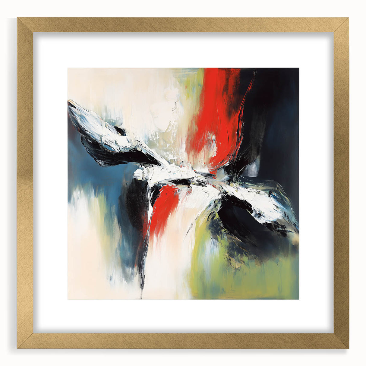 Large Abstract Wall Art – Red, Black & Olive Green Expressionist Canvas