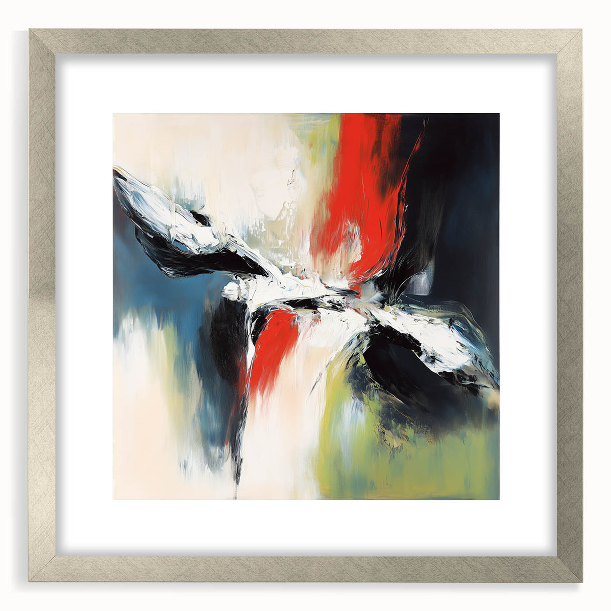 Large Abstract Wall Art – Red, Black & Olive Green Expressionist Canvas