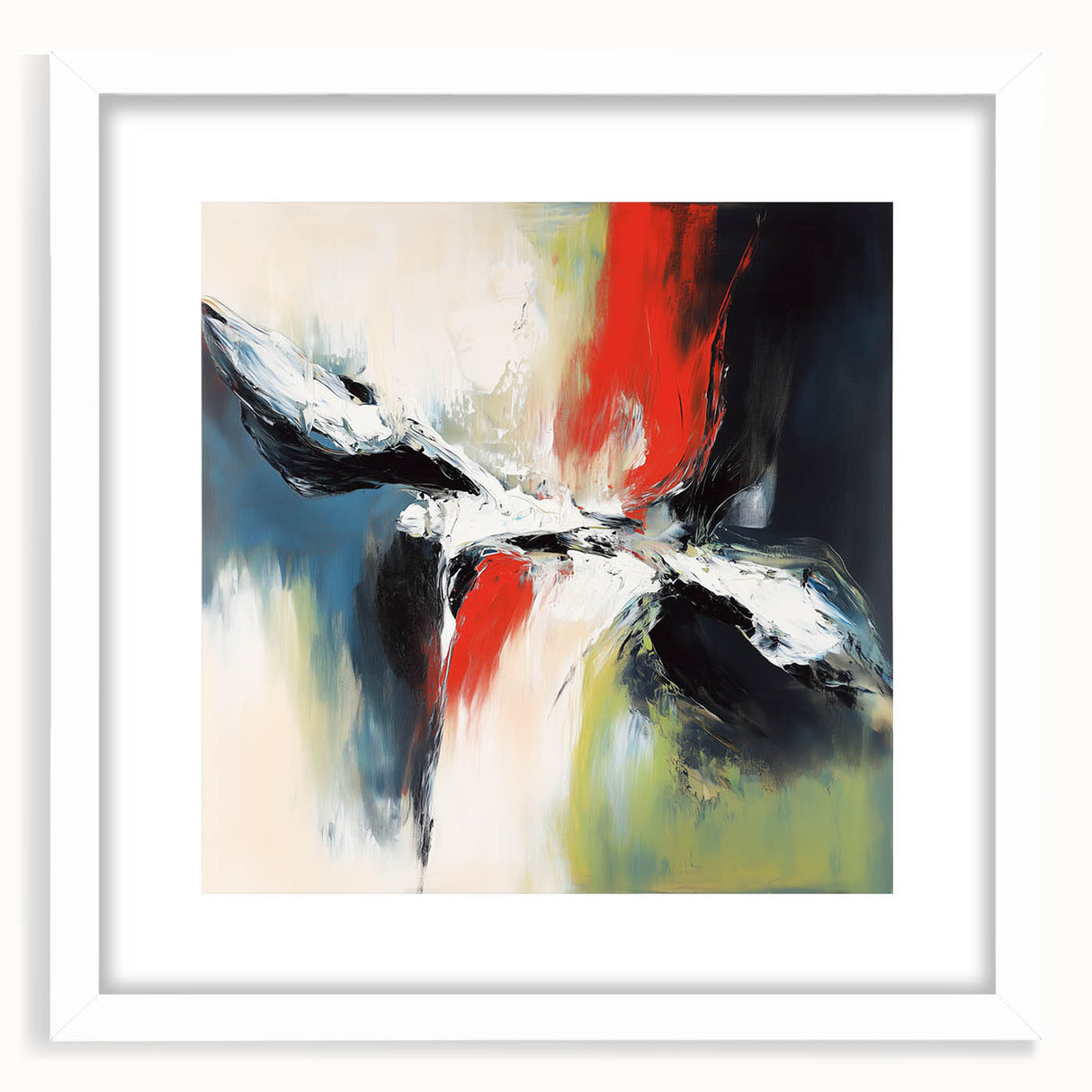 Large Abstract Wall Art – Red, Black & Olive Green Expressionist Canvas