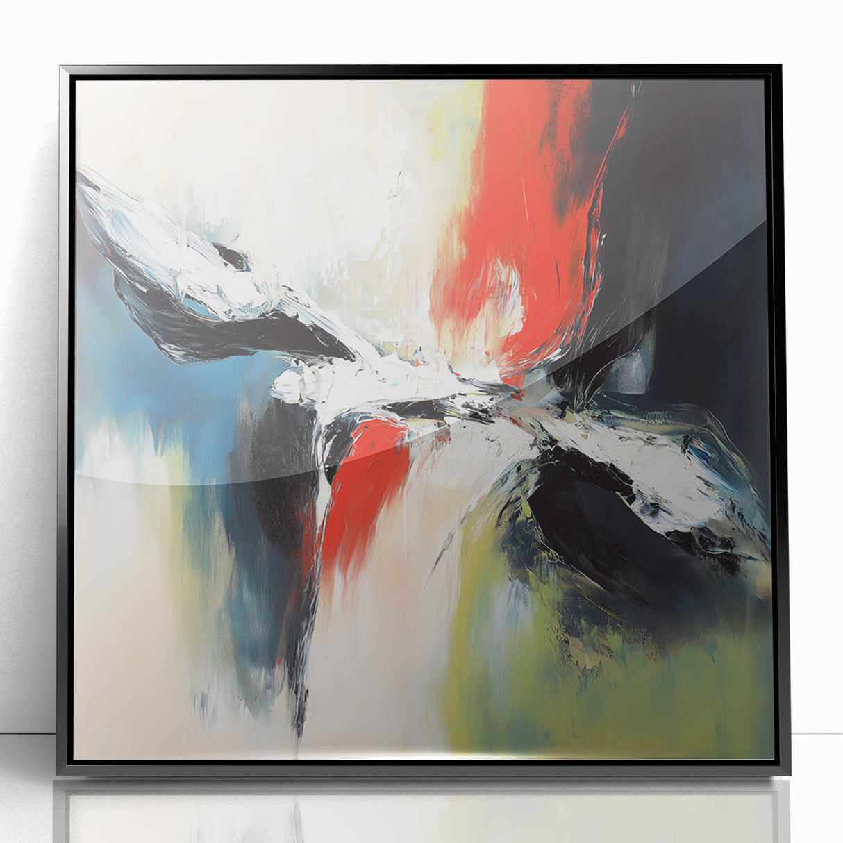 Large Abstract Wall Art – Red, Black & Olive Green Expressionist Canvas