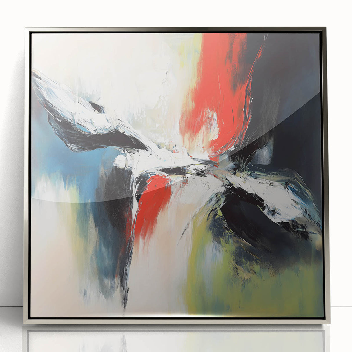 Large Abstract Wall Art – Red, Black & Olive Green Expressionist Canvas