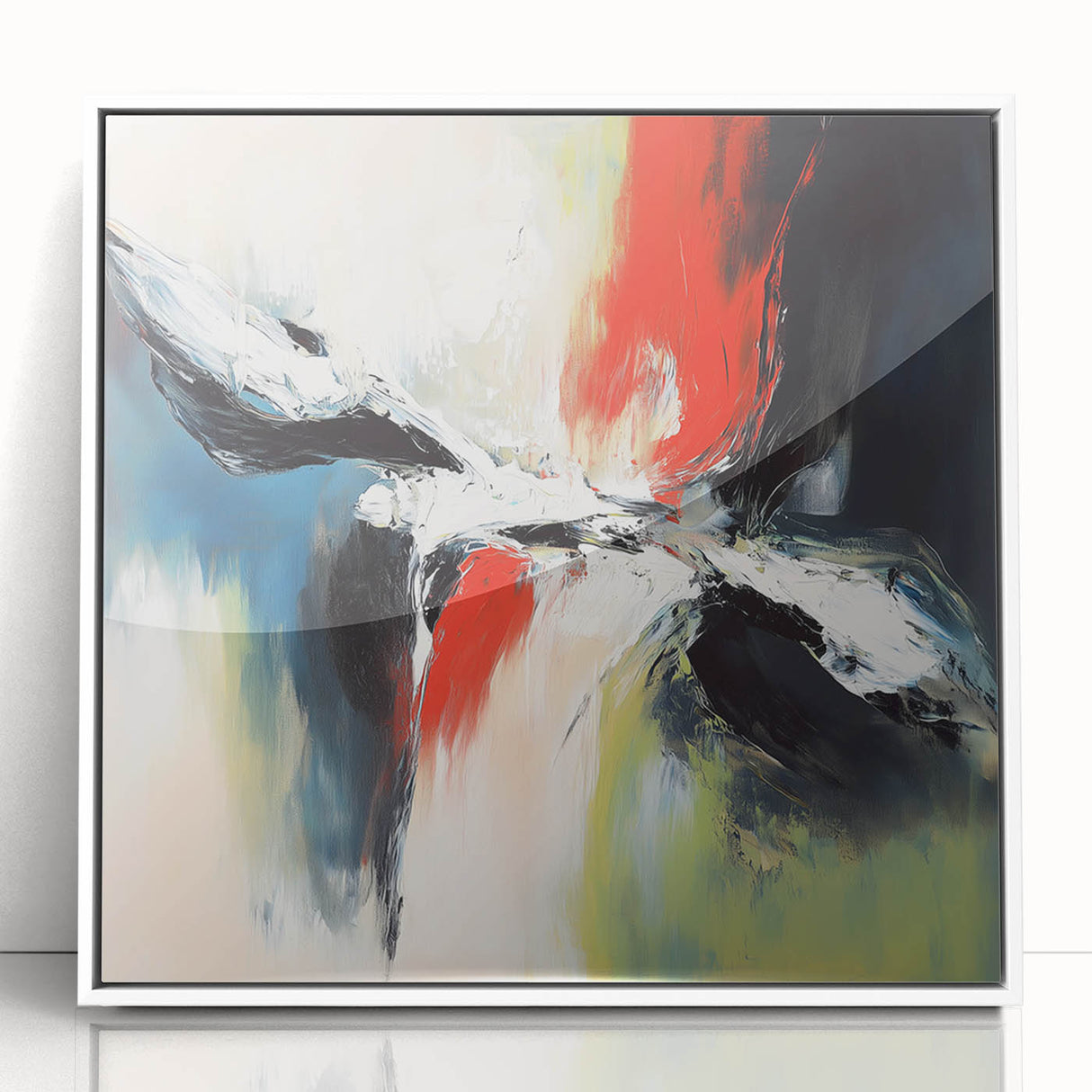 Large Abstract Wall Art – Red, Black & Olive Green Expressionist Canvas