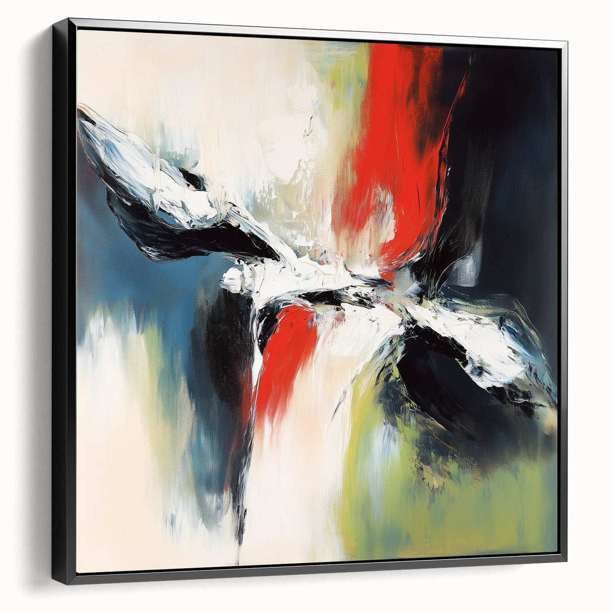 Large Abstract Wall Art – Red, Black & Olive Green Expressionist Canvas