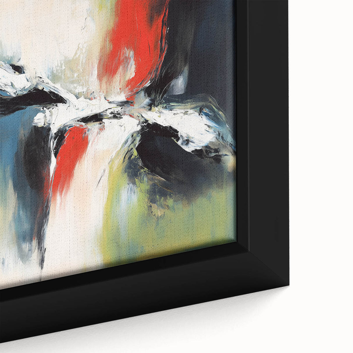 Large Abstract Wall Art – Red, Black & Olive Green Expressionist Canvas