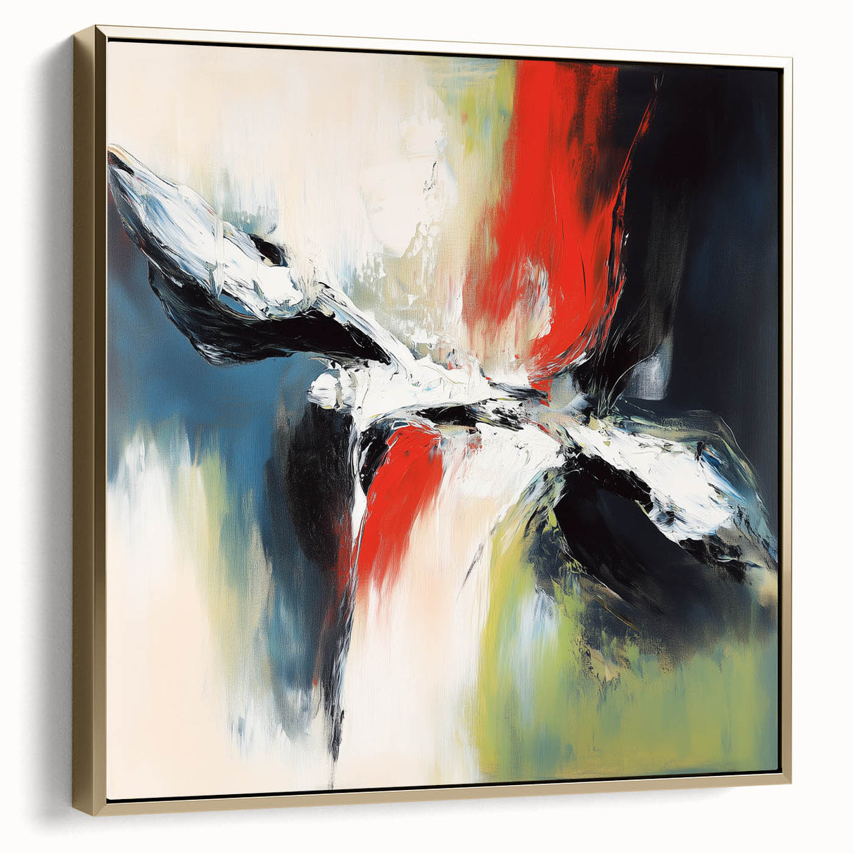 Large Abstract Wall Art – Red, Black & Olive Green Expressionist Canvas