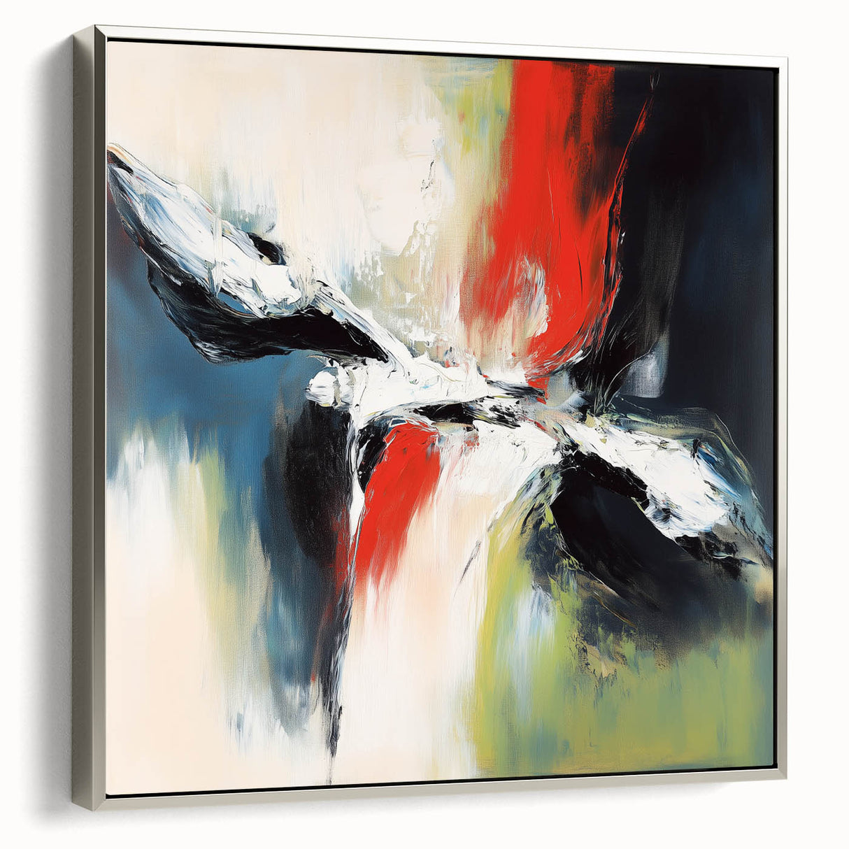 Large Abstract Wall Art – Red, Black & Olive Green Expressionist Canvas