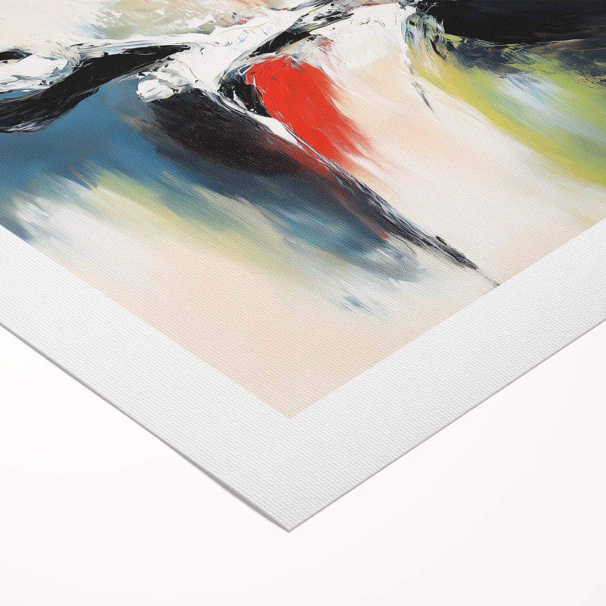 Large Abstract Wall Art – Red, Black & Olive Green Expressionist Canvas