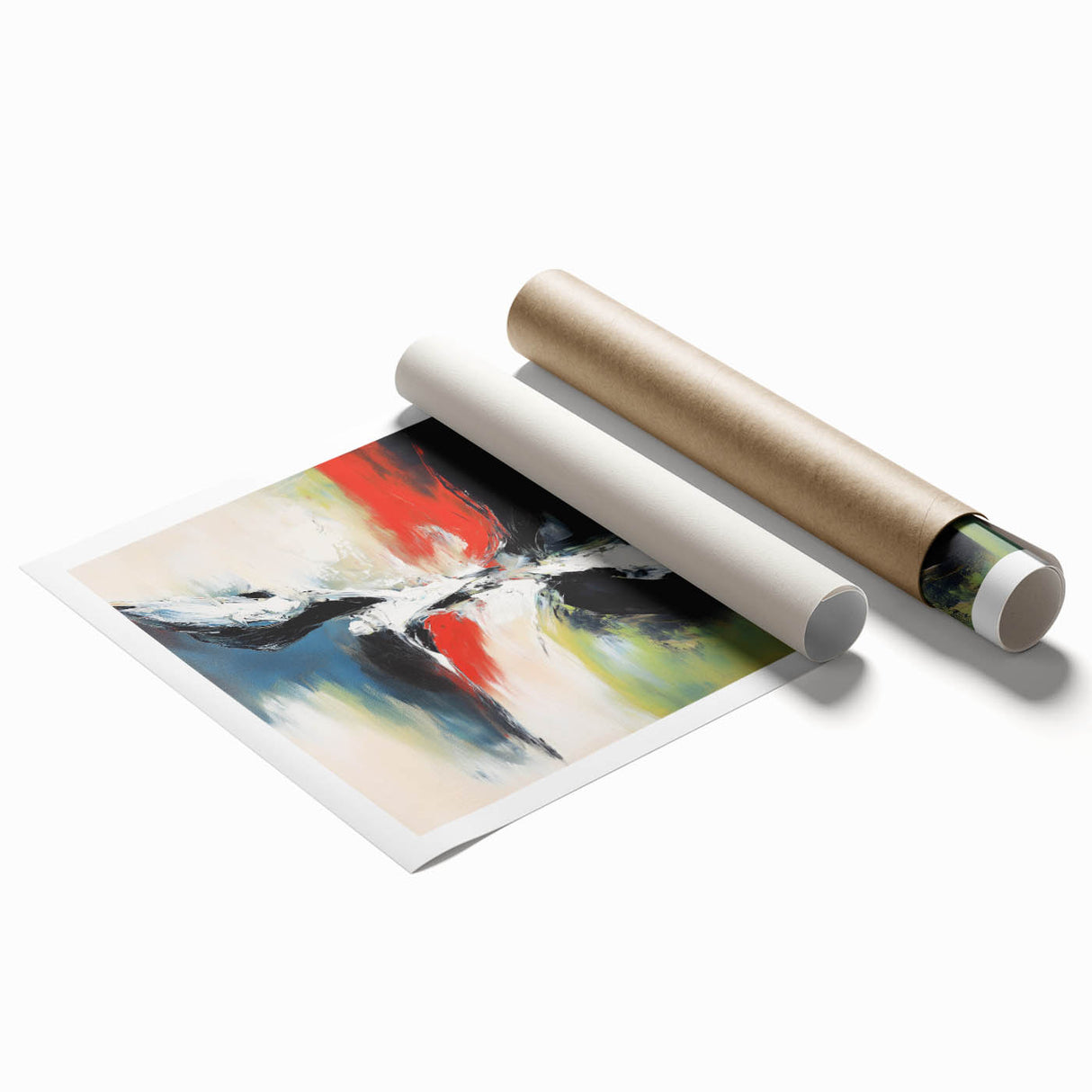 Large Abstract Wall Art – Red, Black & Olive Green Expressionist Canvas